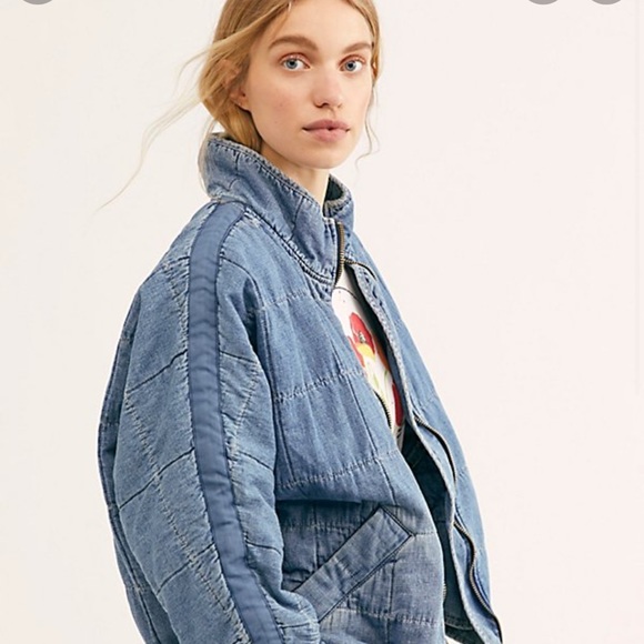 Free People Dolman Quilted Denim Jacket Cali Indigo - Picture 2 of 11